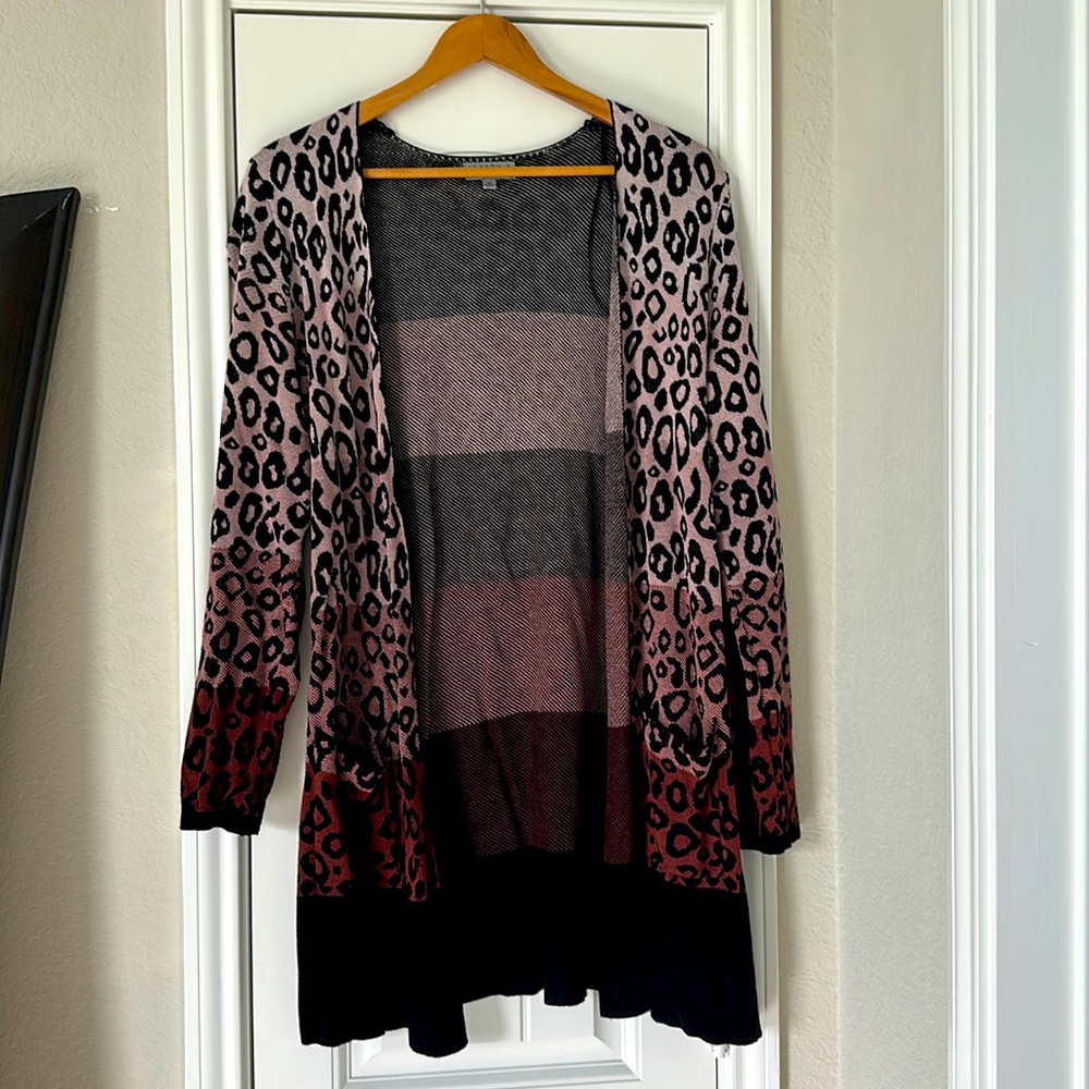 Red ombré leopard print cardigan
